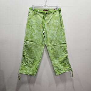 SO NEW W/TAG VINTAGE Y2K Crop Floral Hibiscus Pants Capri Green Nature Junior 9